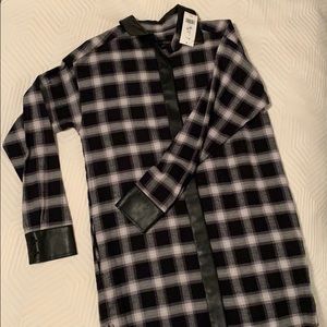 BananaRepublic Flannel Shirt Dress w/ Leather Trim